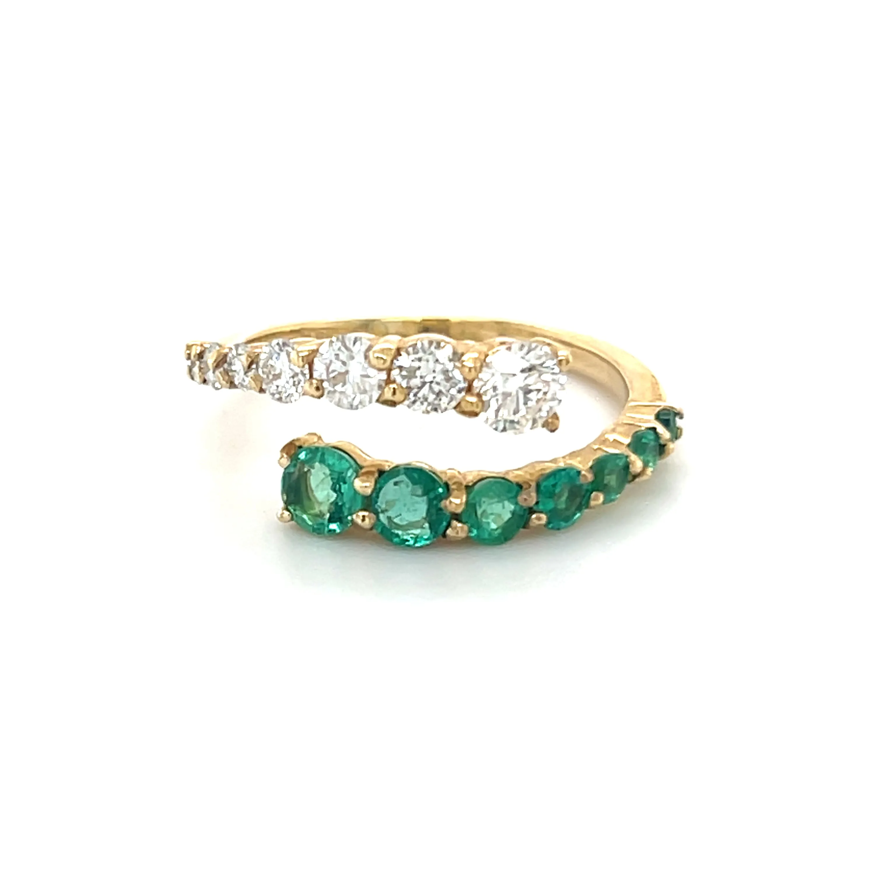 Half Diamond Half Gemstone Graduated Bypass Ring