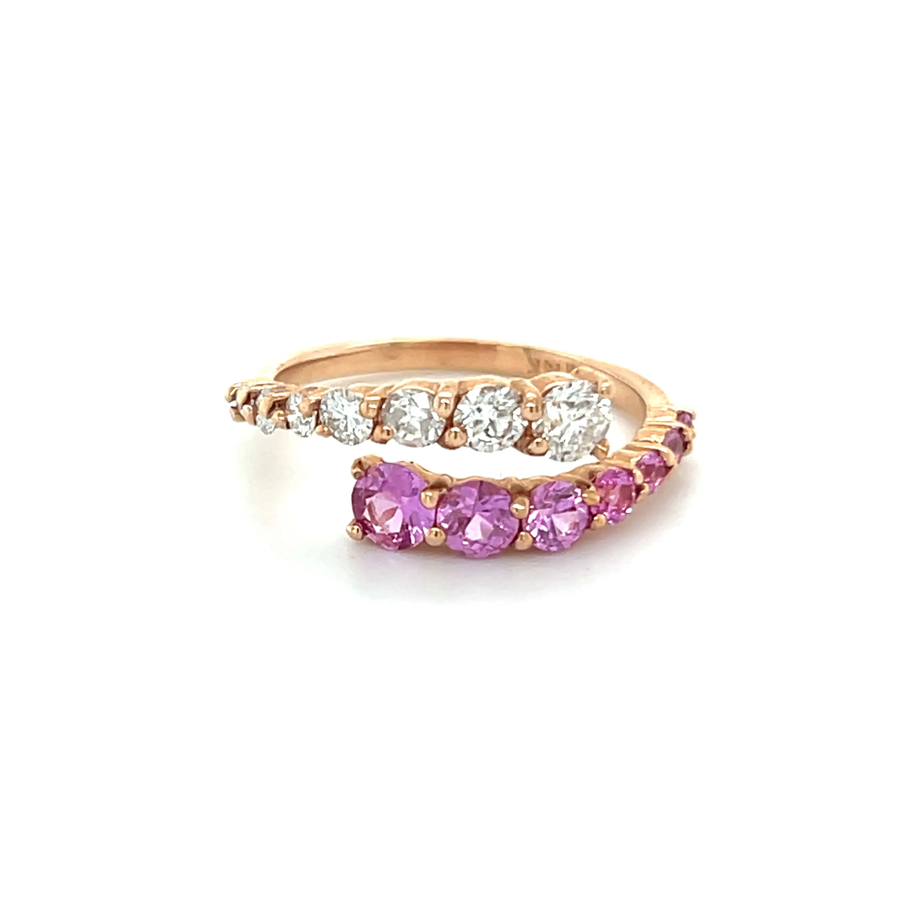 Half Diamond Half Gemstone Graduated Bypass Ring