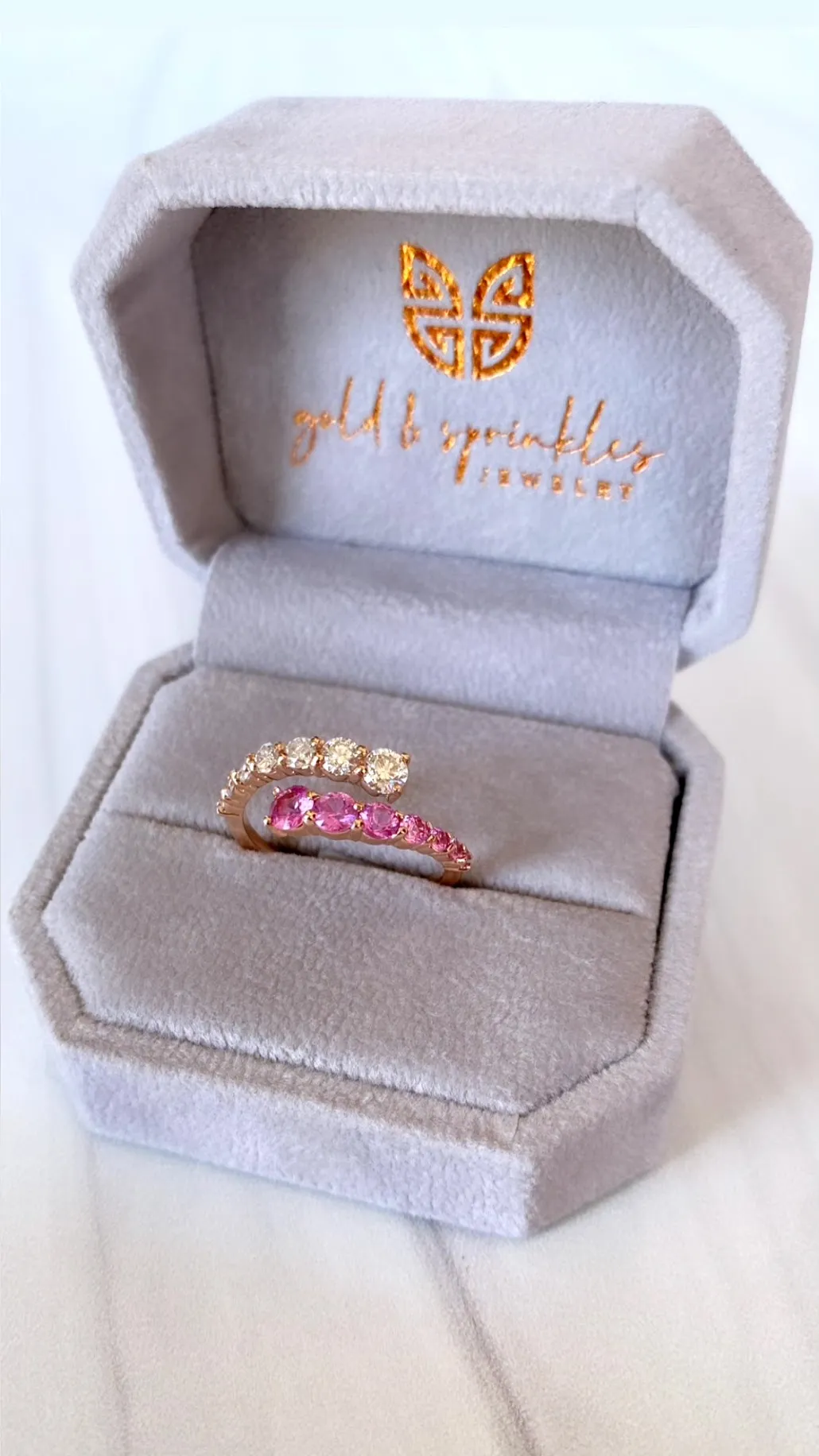 Half Diamond Half Gemstone Graduated Bypass Ring