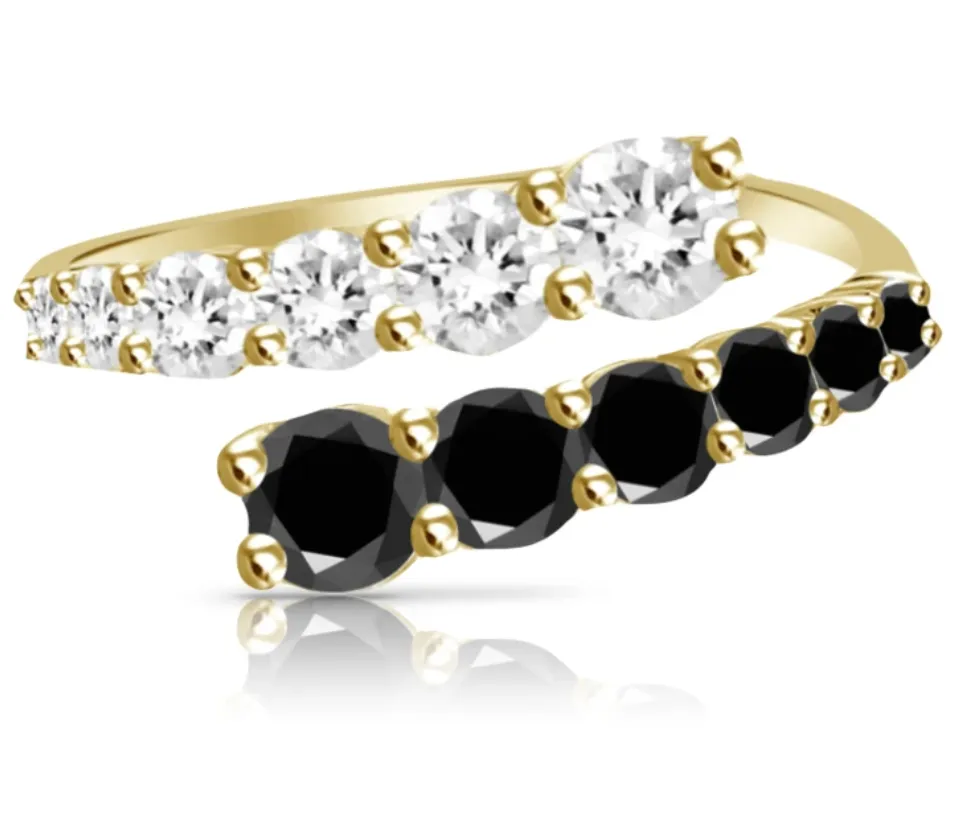 Half Diamond Half Gemstone Graduated Bypass Ring