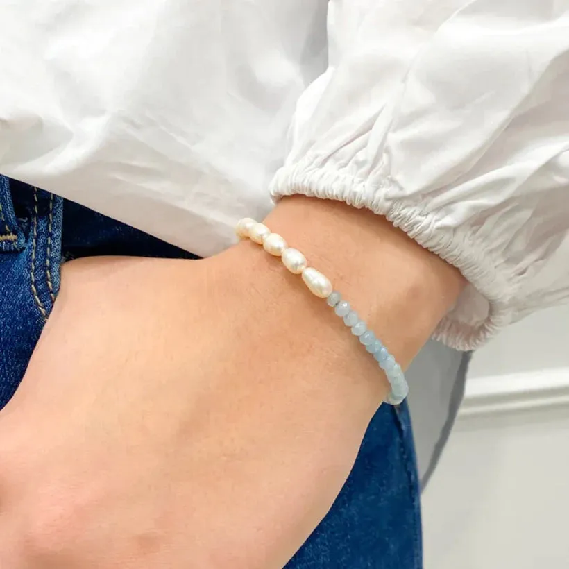 Half Pearl Half Powder Blue Crystal Bracelet