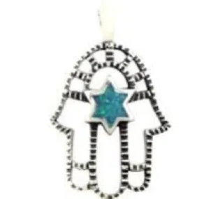 Hamsa Opal Star Of David Pendant