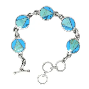 Handcrafted Mexican Alpaca Silver and Turquoise Disk Bracelet Artisana