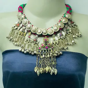 Handmade Choker Necklace, Tribal Necklace With Vintage Coins and Tassels,
