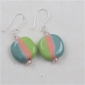 Handmade Kazuri Earring in Pink, Green & Blue