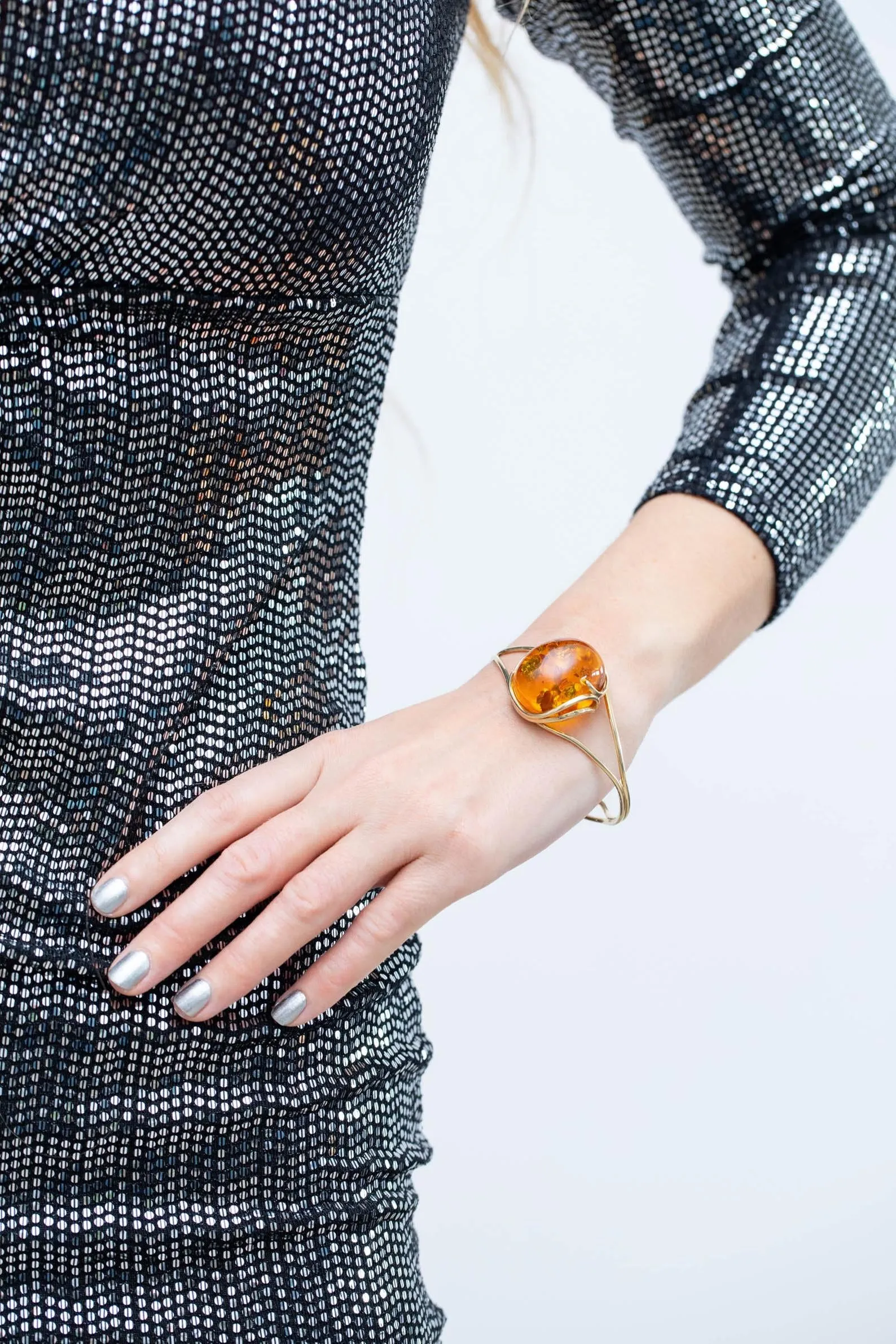 Handmade Minimal Gold Kissed Amber Bangle
