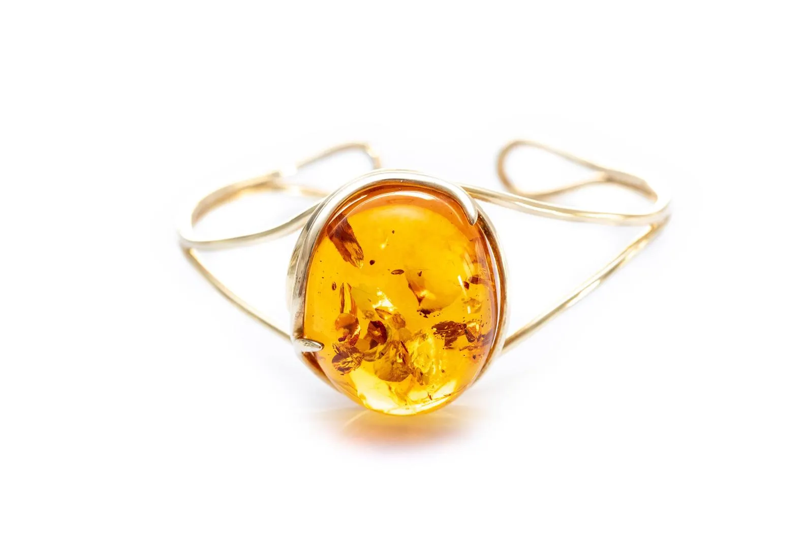 Handmade Minimal Gold Kissed Amber Bangle