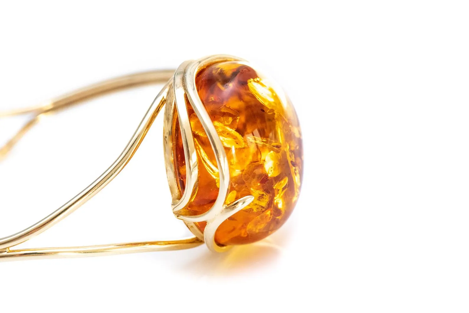 Handmade Minimal Gold Kissed Amber Bangle