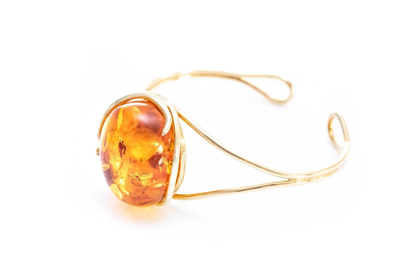Handmade Minimal Gold Kissed Amber Bangle