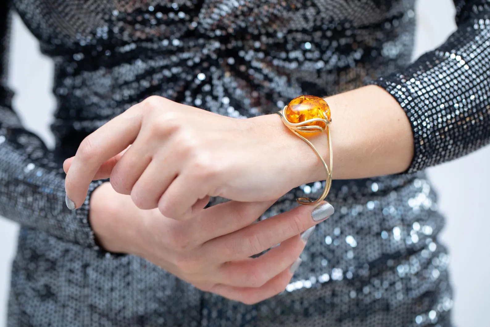 Handmade Minimal Gold Kissed Amber Bangle