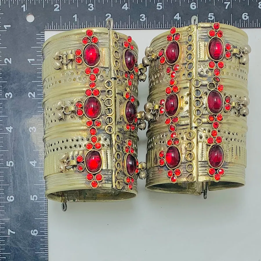 Handmade Red Stone Kuchi Handcuff Bracelet