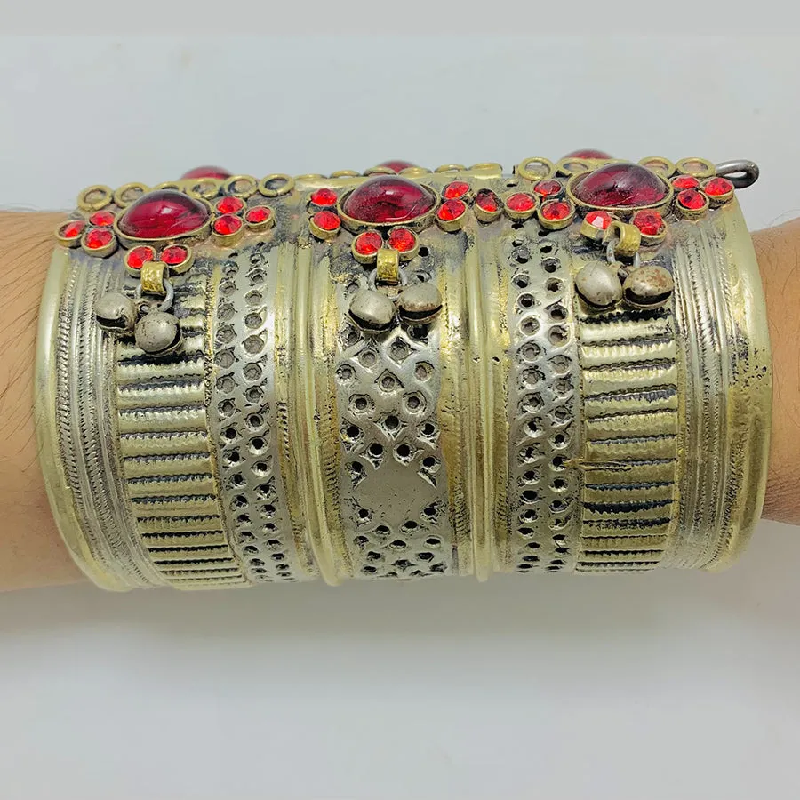 Handmade Red Stone Kuchi Handcuff Bracelet