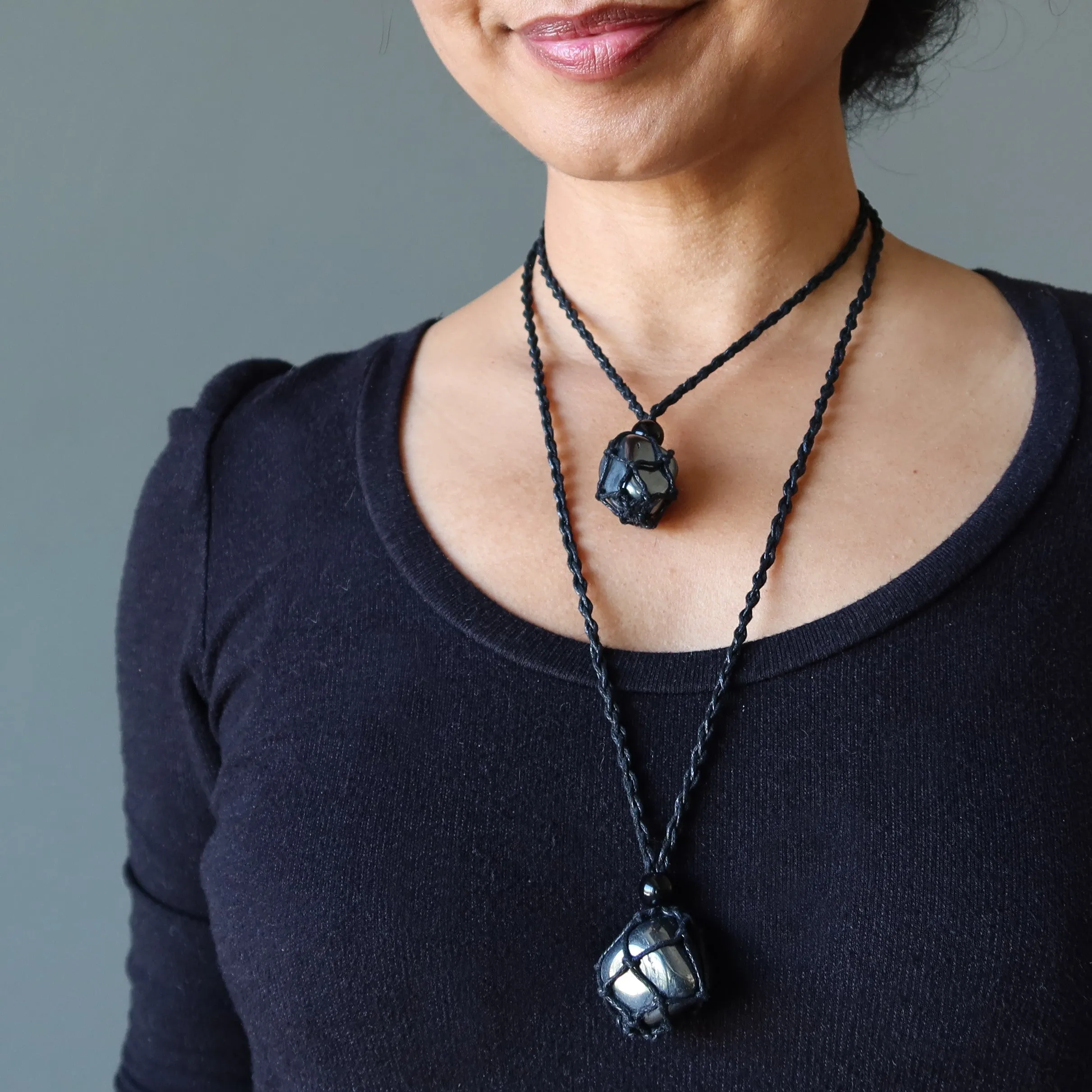 Hematite Necklace Protector Stone Macrame