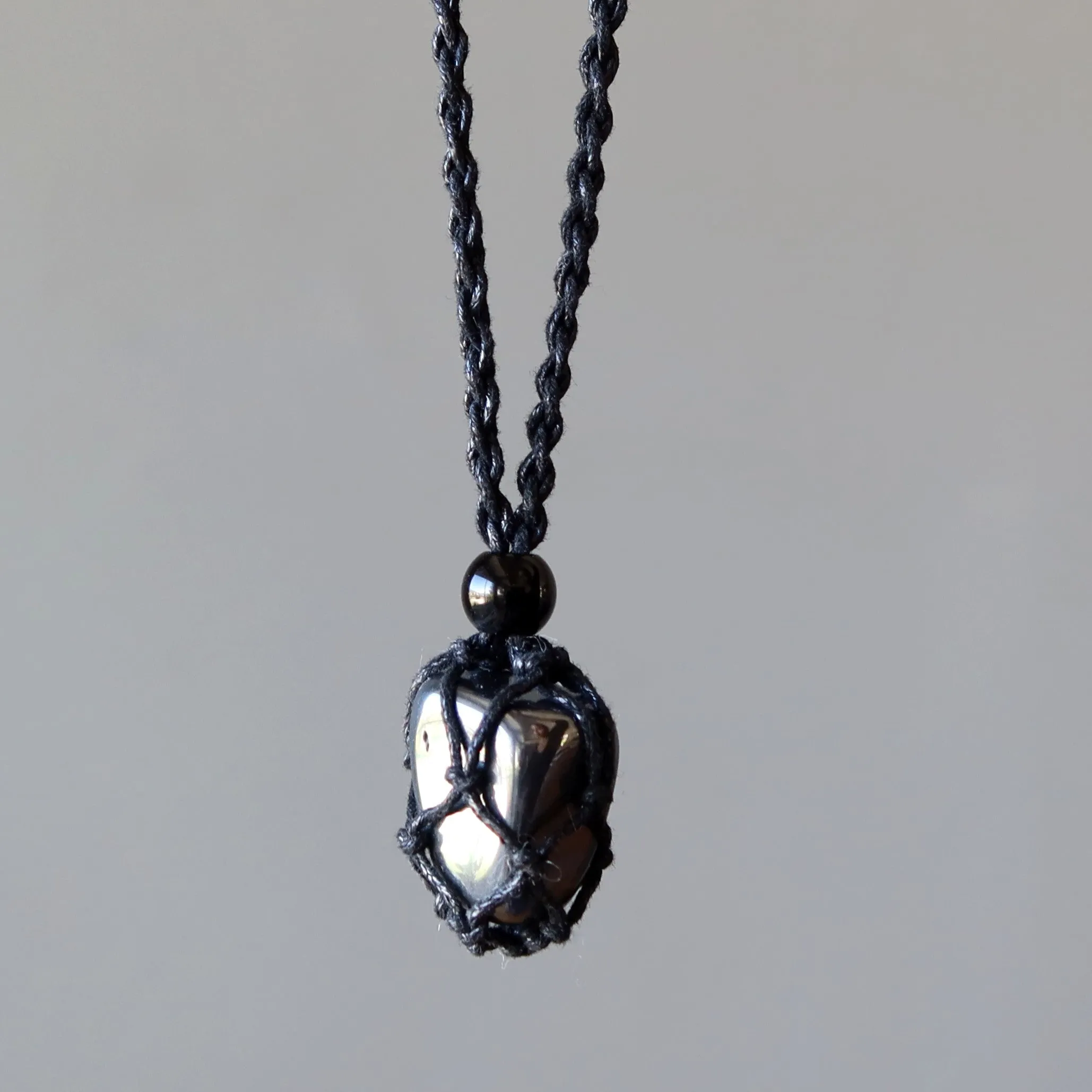 Hematite Necklace Protector Stone Macrame