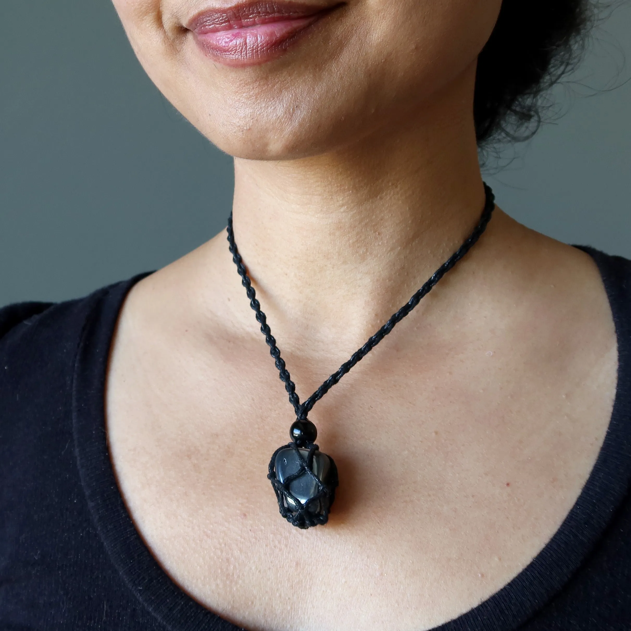 Hematite Necklace Protector Stone Macrame