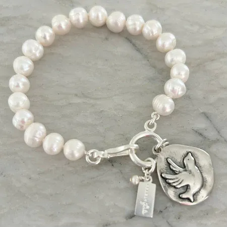 Hope Pearl Bracelet | Ring Pearls & Sterling Silver Bird Charm | By Pearly Girls