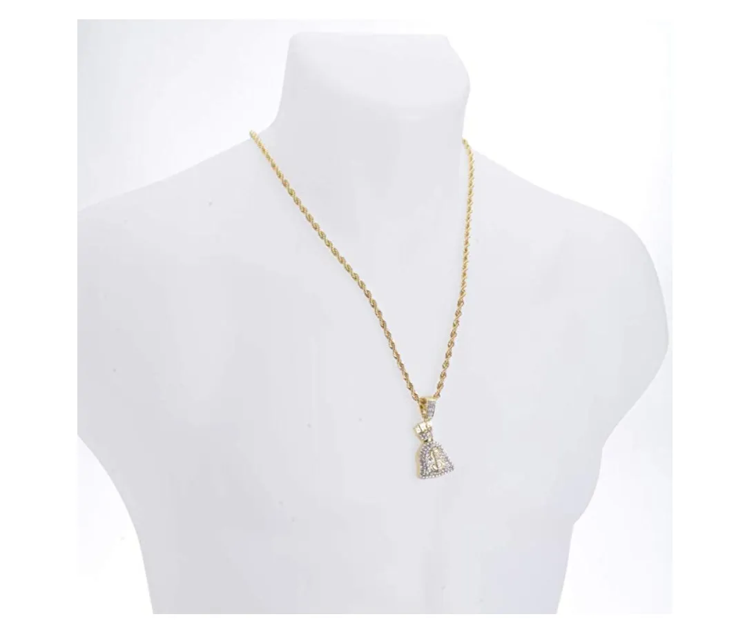 Iced Out Money Bag Necklace Pendant Hip Hop Jewelry Moneybag Necklace Cash Money Chain Simulated Diamond Gold Silver Color Metal Alloy 24in.