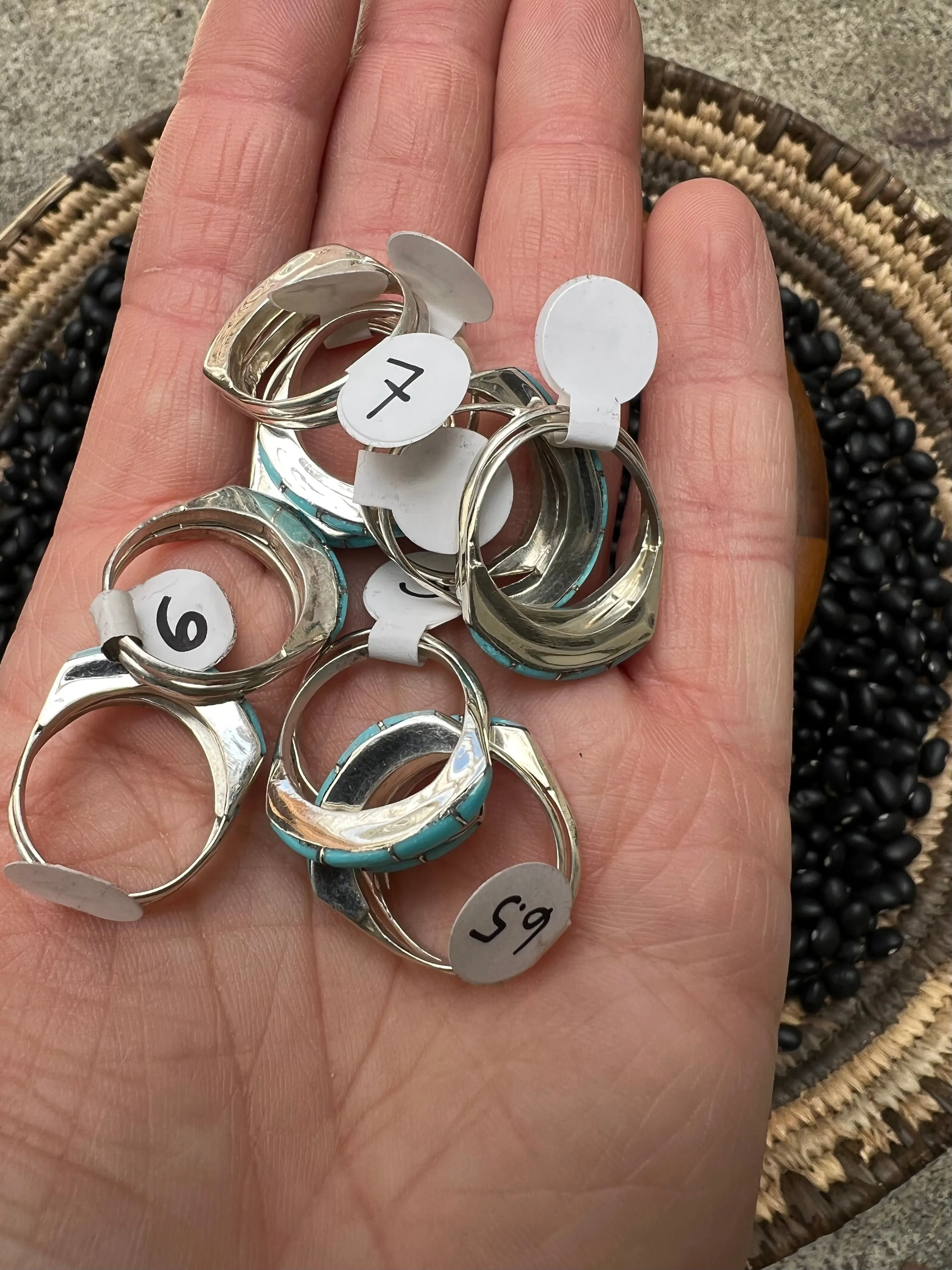 Inlaid turquoise wedding stacker rings
