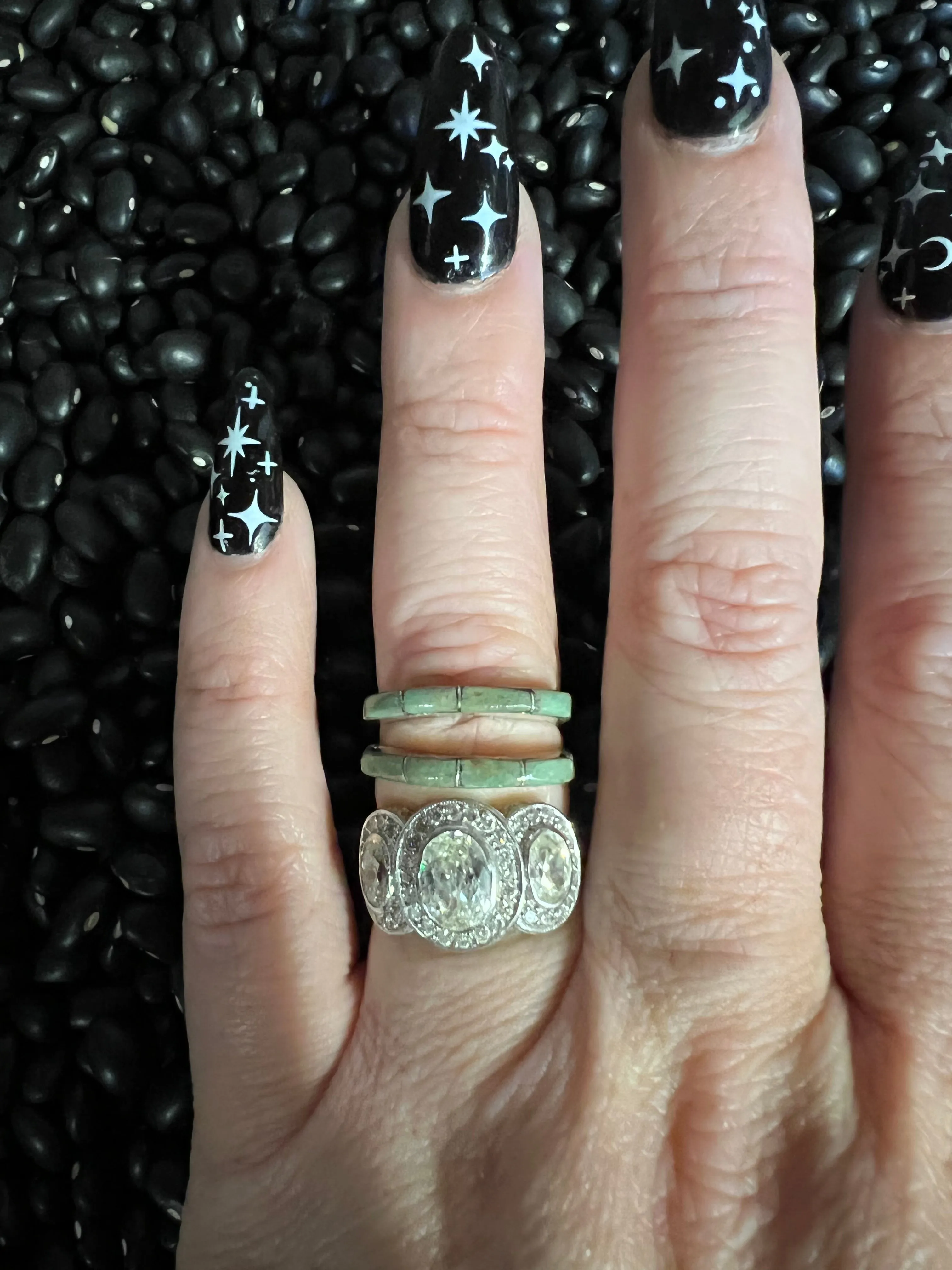 Inlaid turquoise wedding stacker rings
