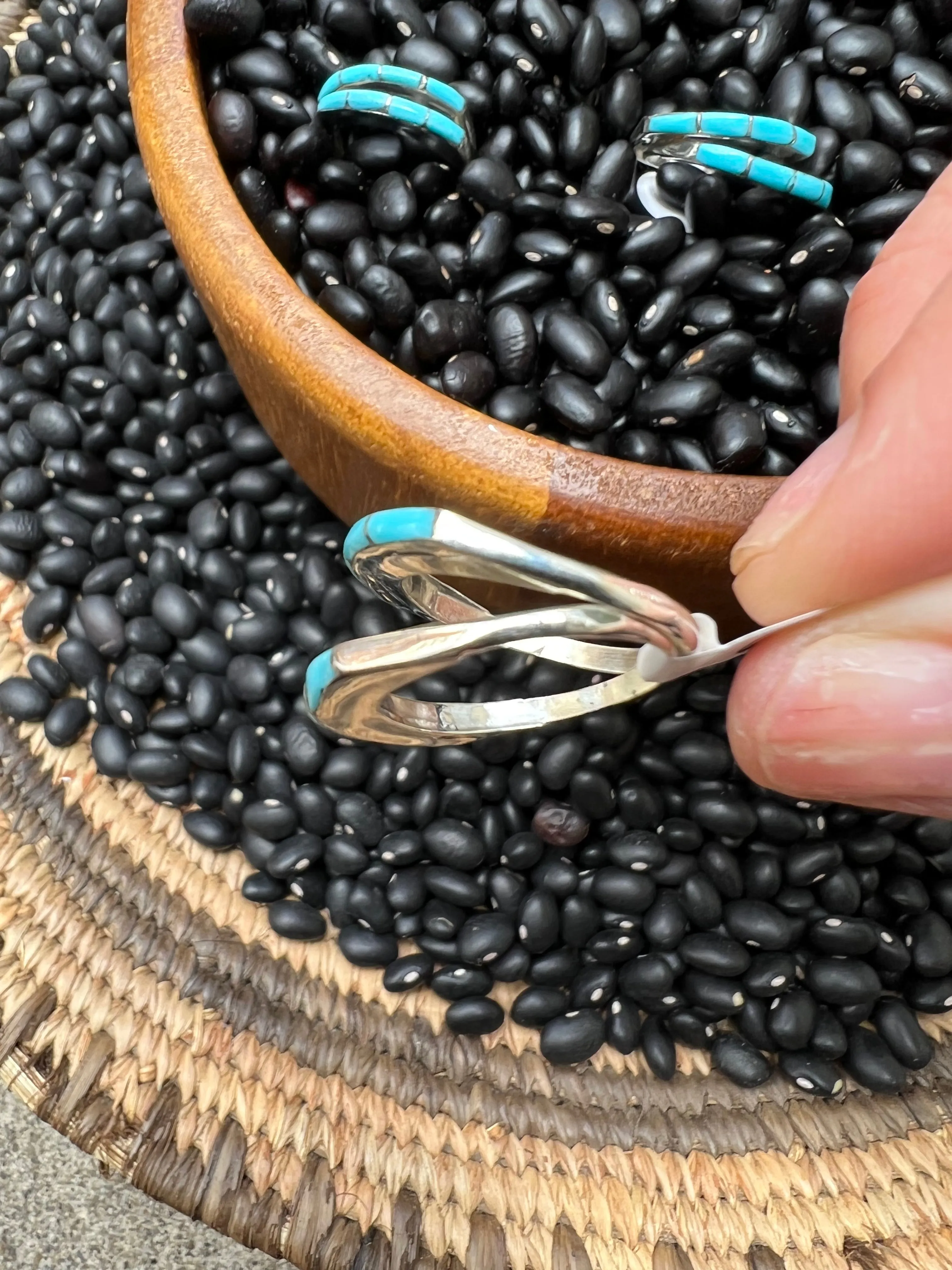 Inlaid turquoise wedding stacker rings