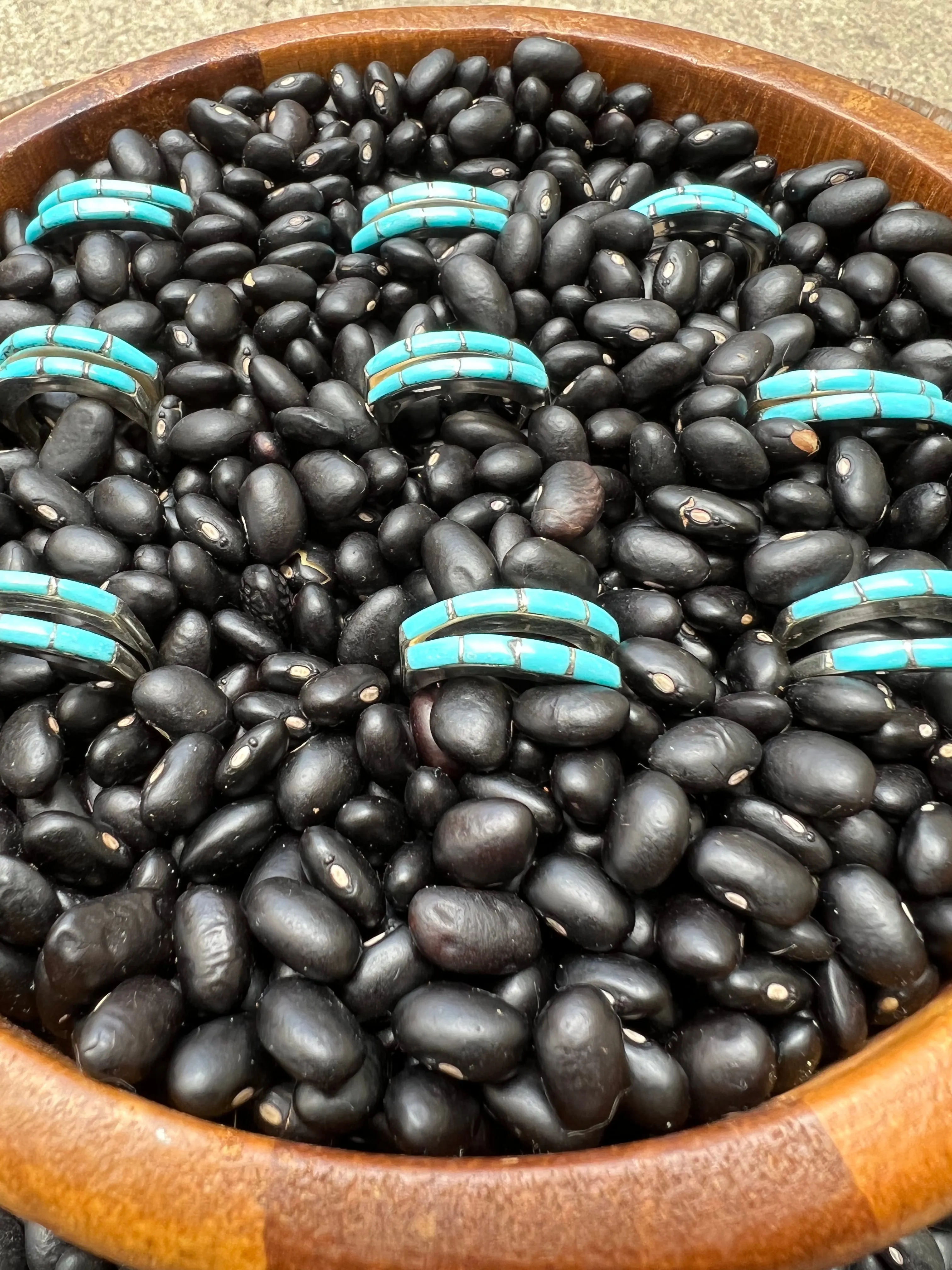 Inlaid turquoise wedding stacker rings