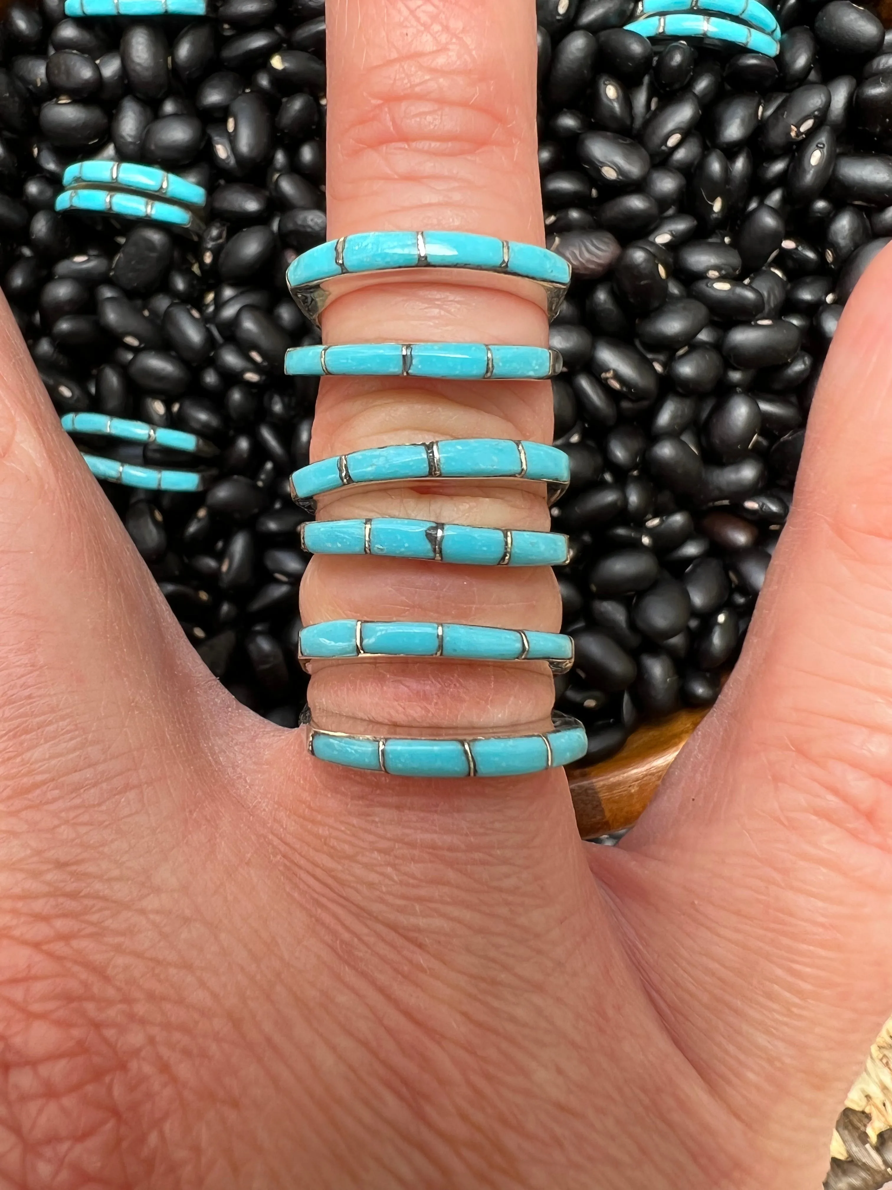 Inlaid turquoise wedding stacker rings