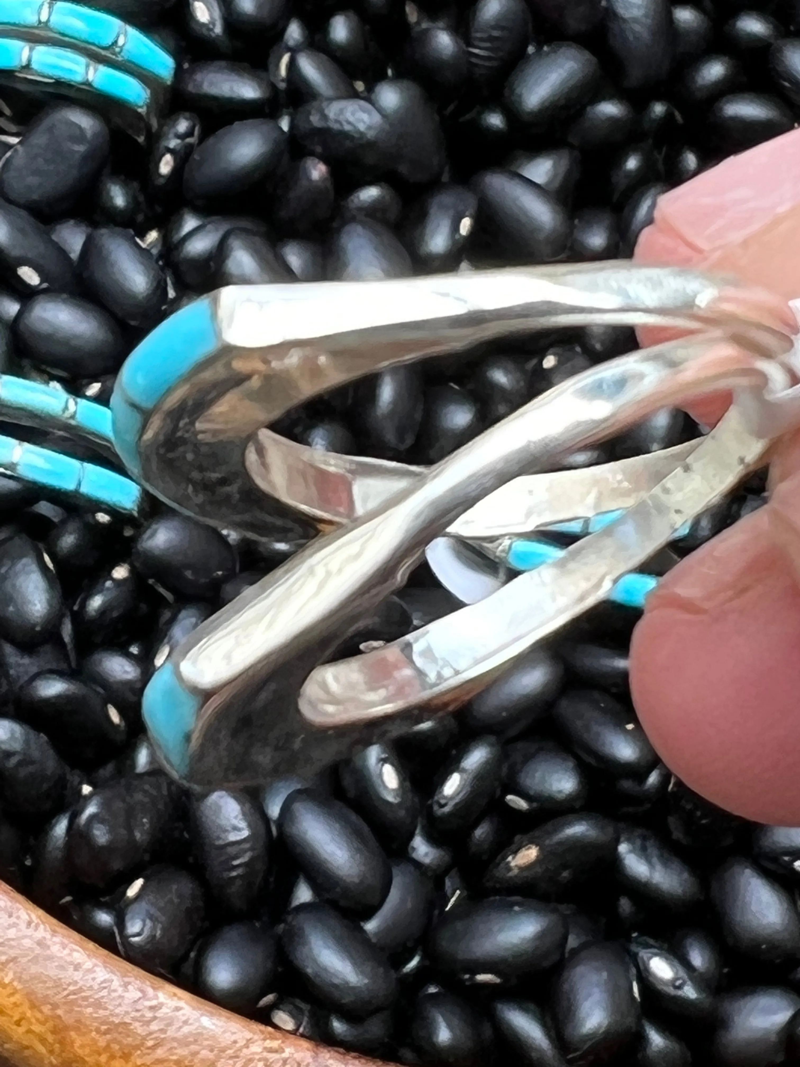 Inlaid turquoise wedding stacker rings
