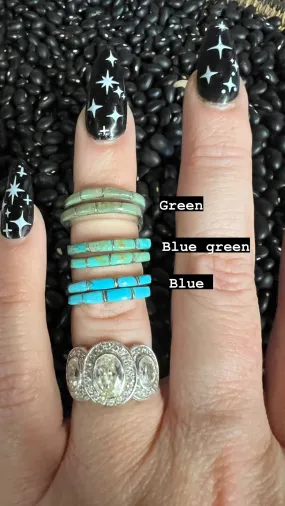 Inlaid turquoise wedding stacker rings