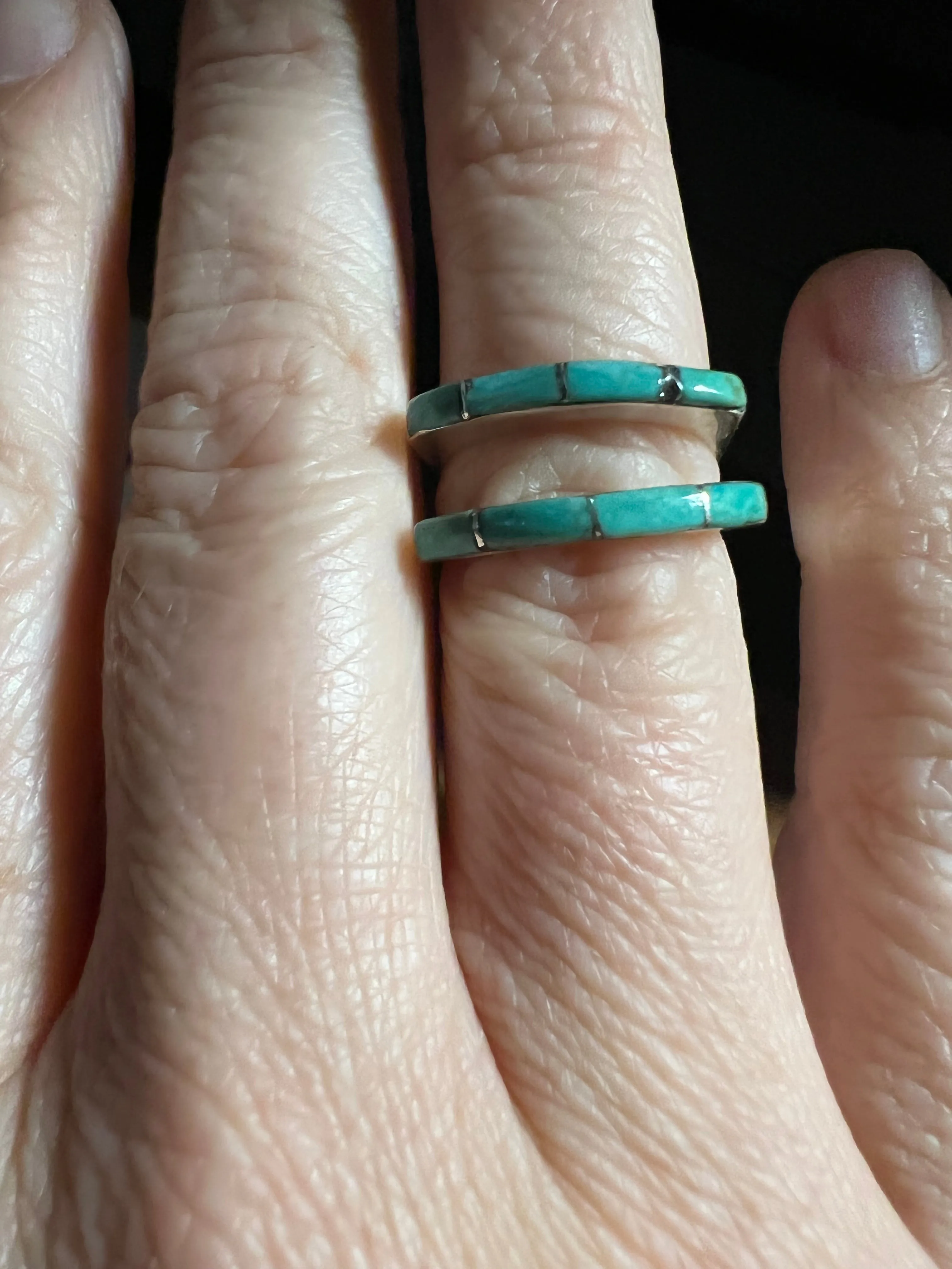 Inlaid turquoise wedding stacker rings