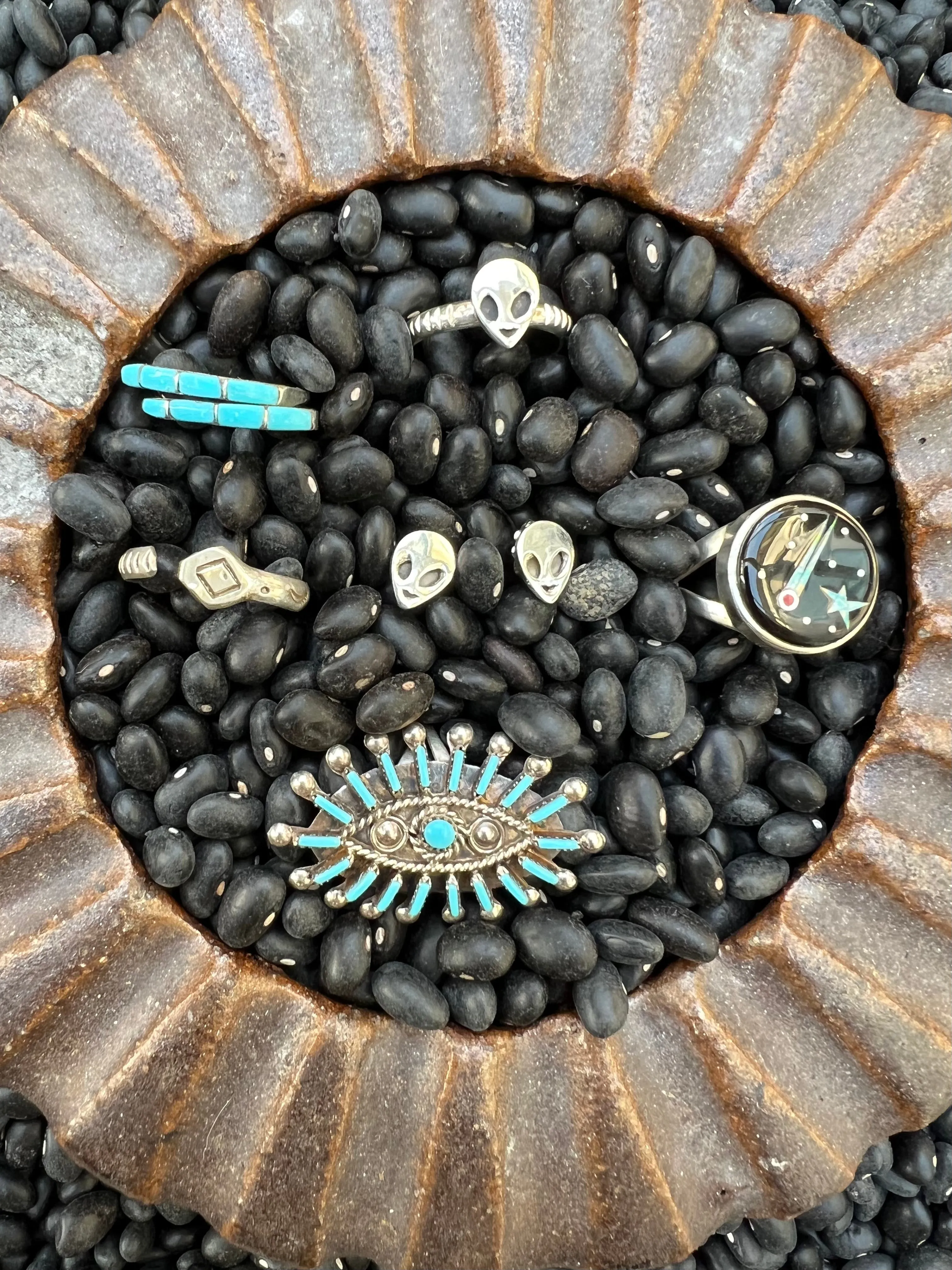 Inlaid turquoise wedding stacker rings