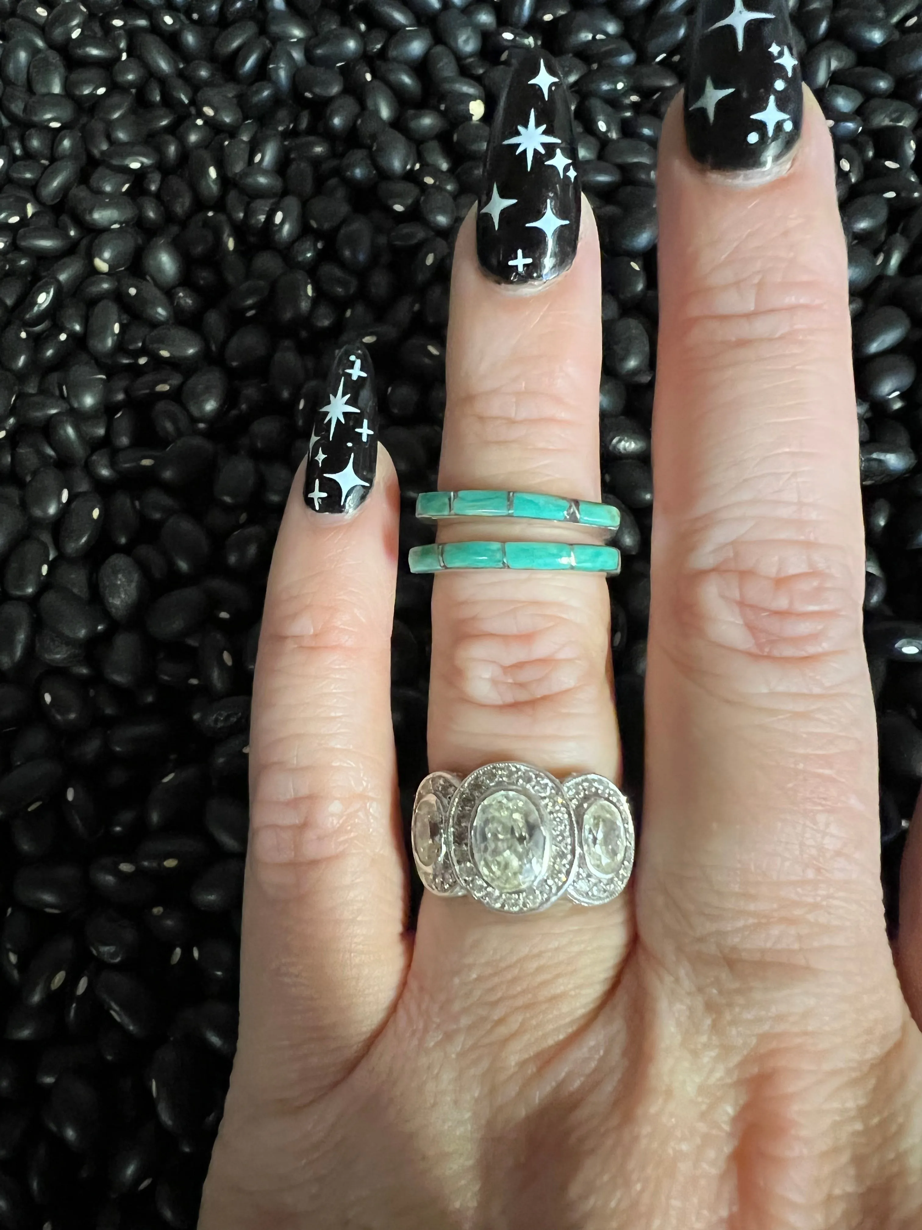 Inlaid turquoise wedding stacker rings