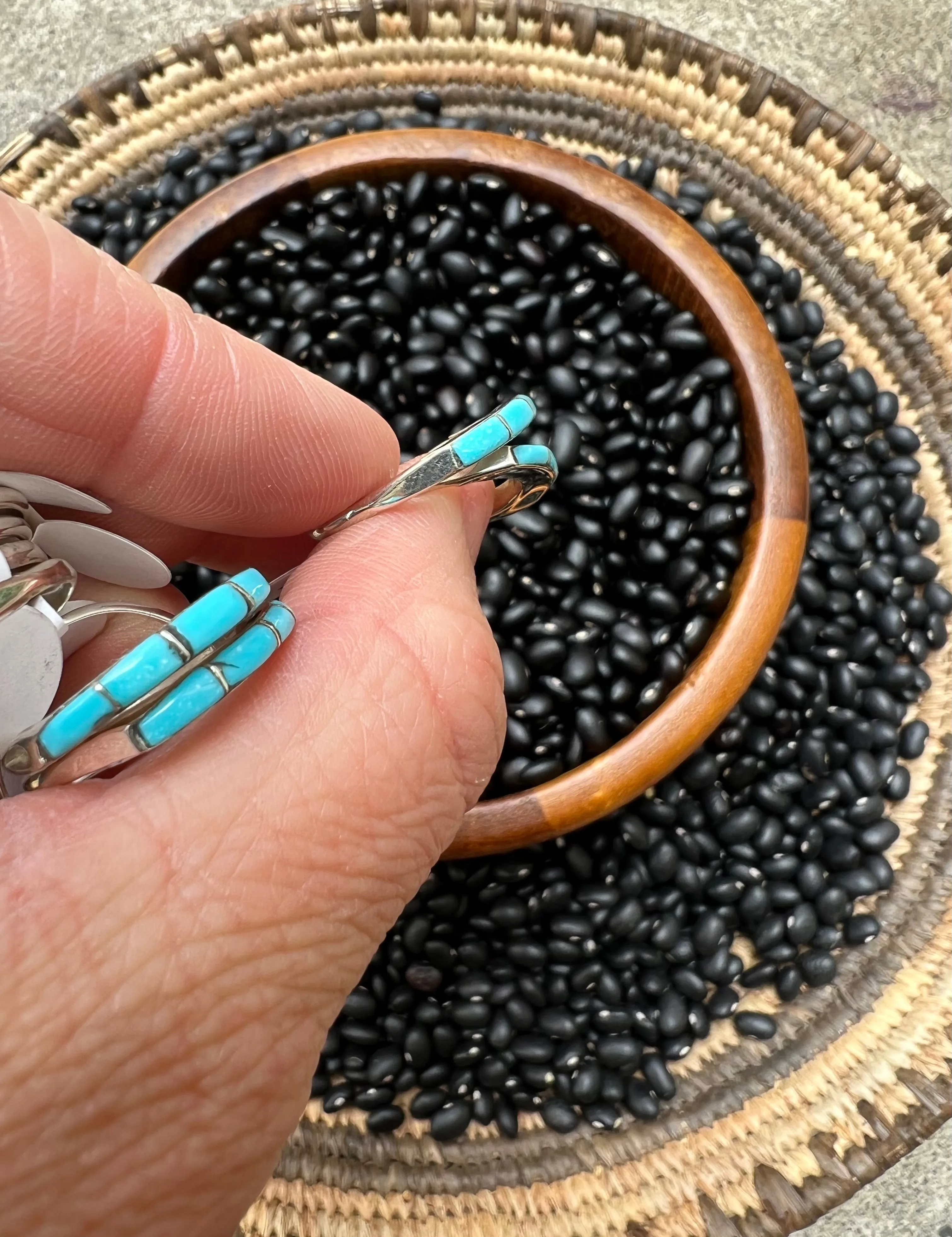 Inlaid turquoise wedding stacker rings