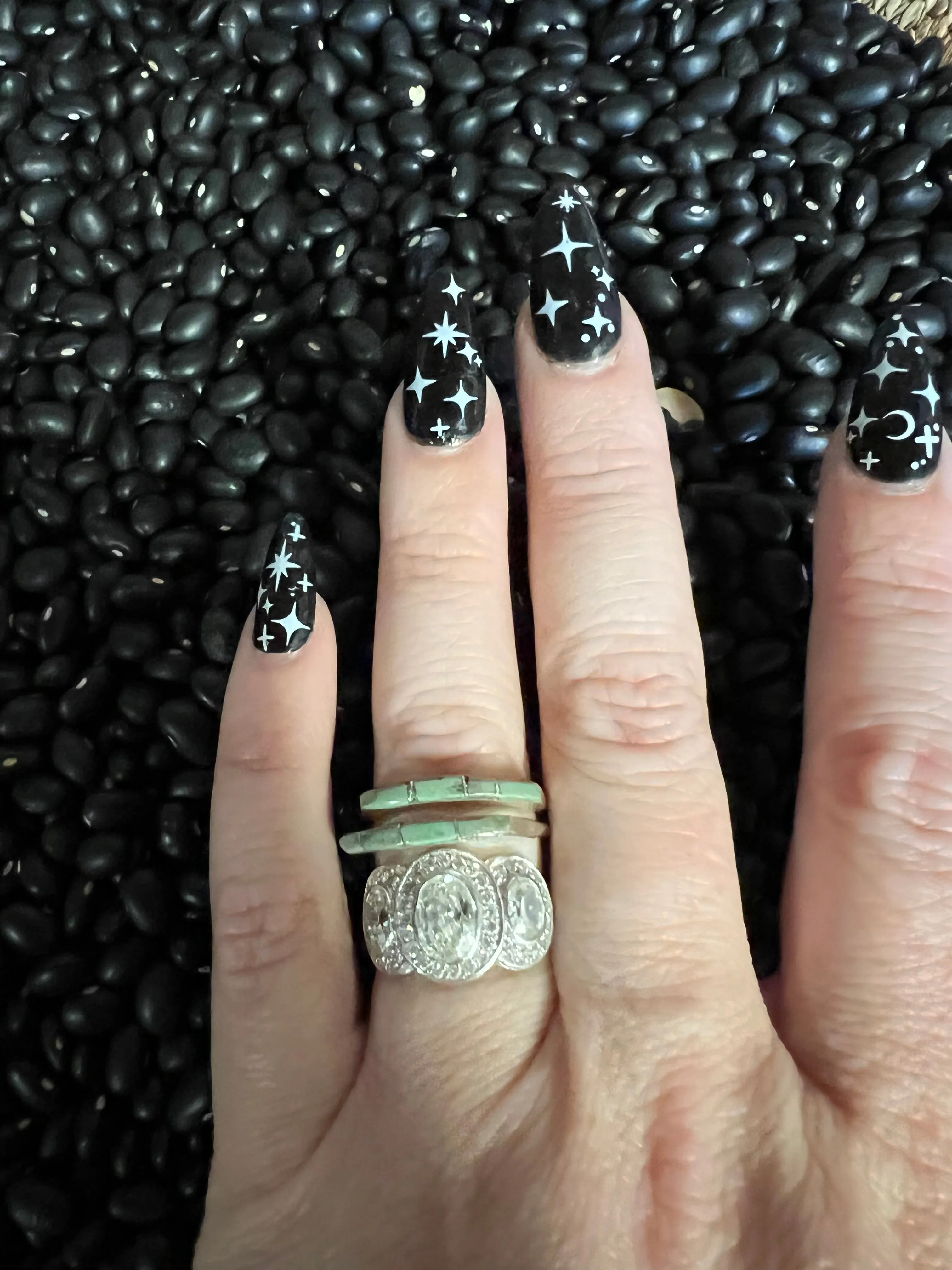 Inlaid turquoise wedding stacker rings