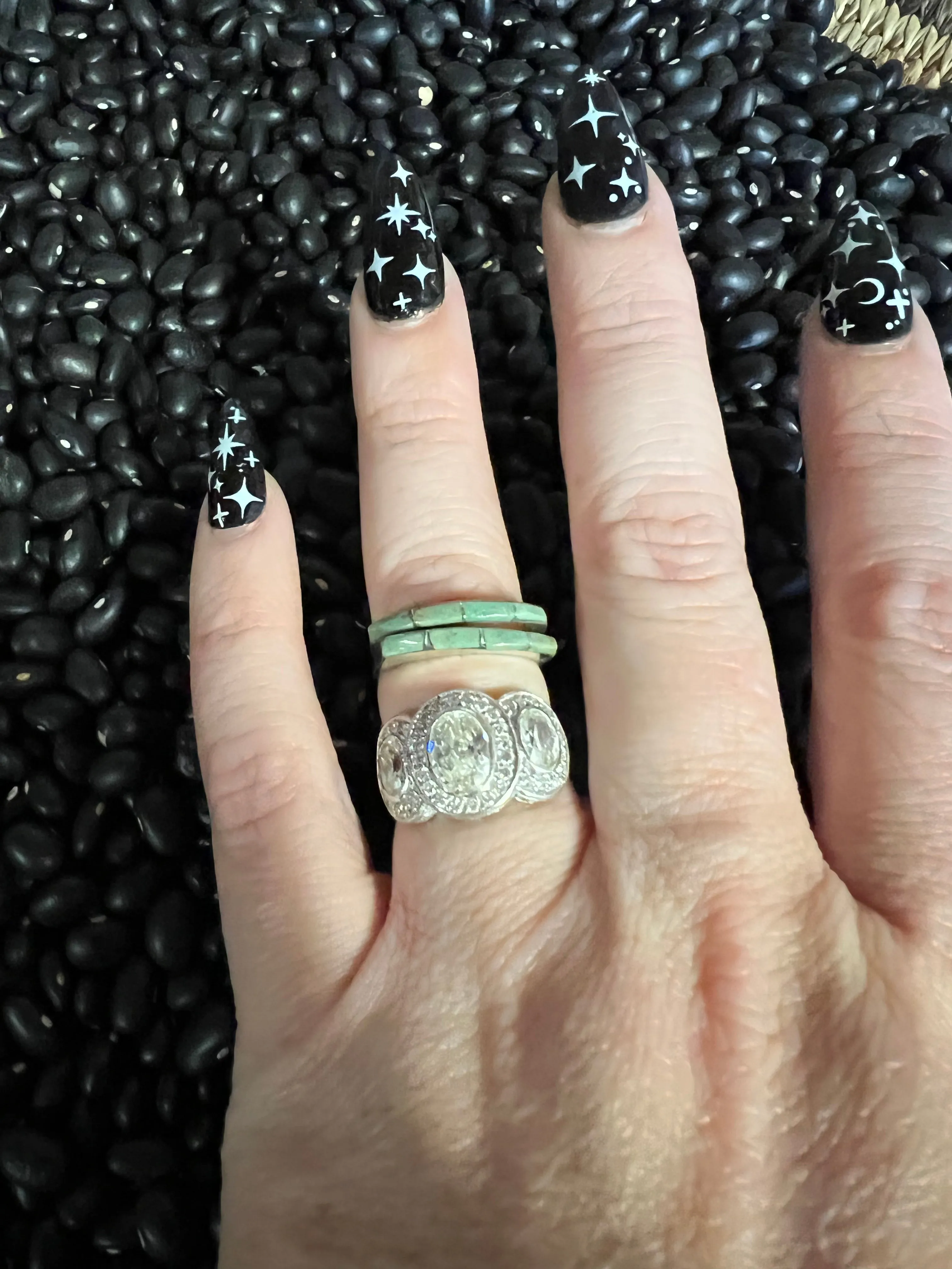 Inlaid turquoise wedding stacker rings