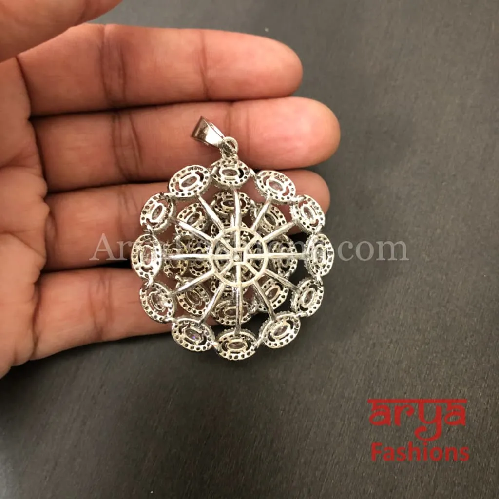 Jenny Silver CZ Flower Pendant with Stud Earrings