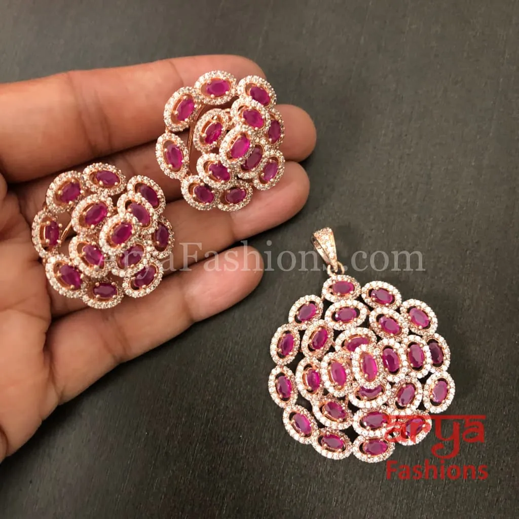 Jenny Silver CZ Flower Pendant with Stud Earrings
