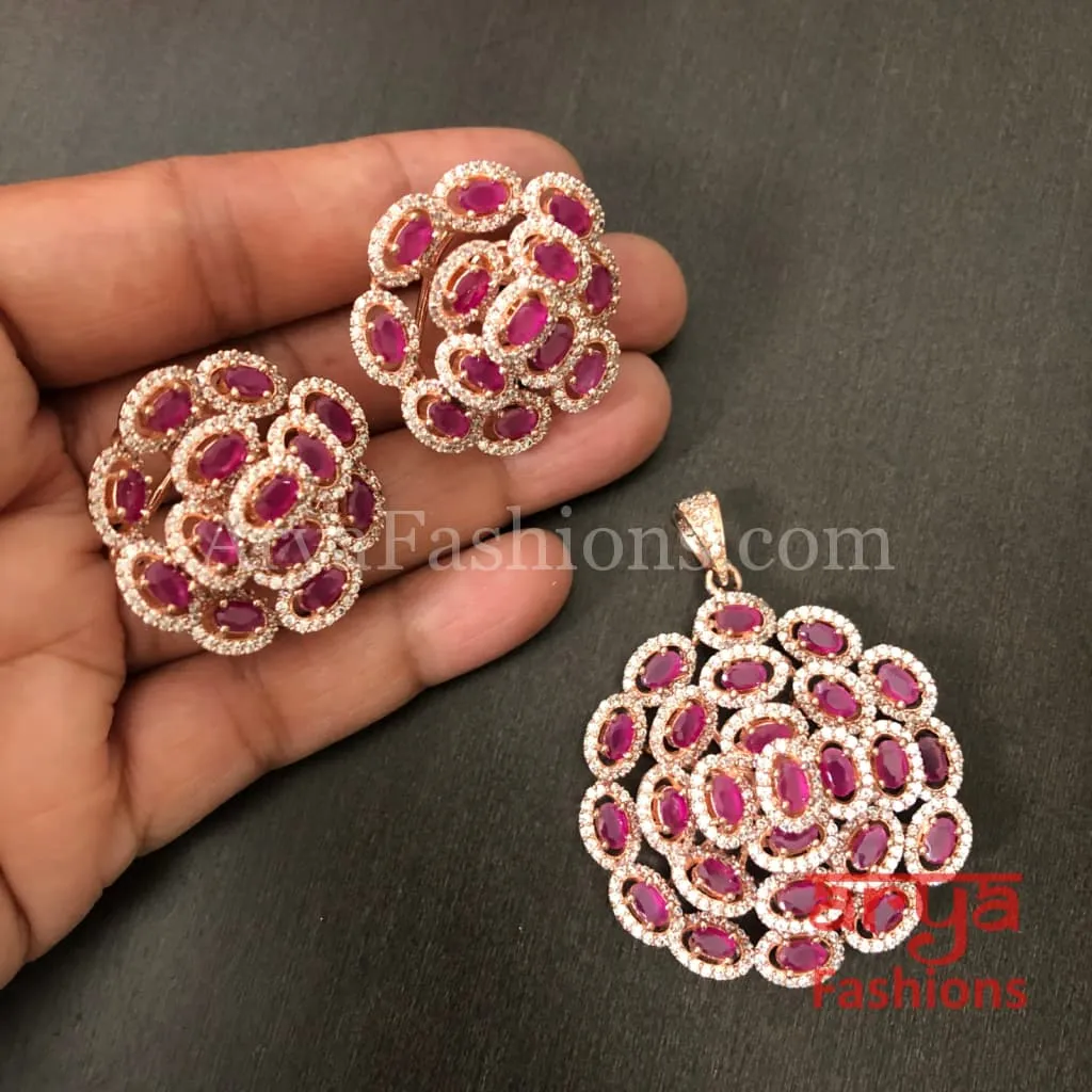 Jenny Silver CZ Flower Pendant with Stud Earrings
