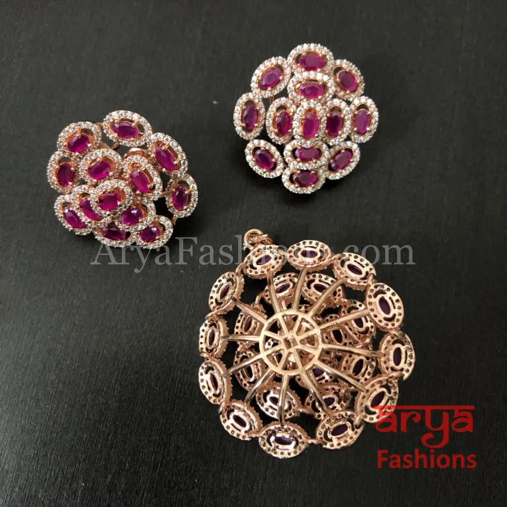 Jenny Silver CZ Flower Pendant with Stud Earrings