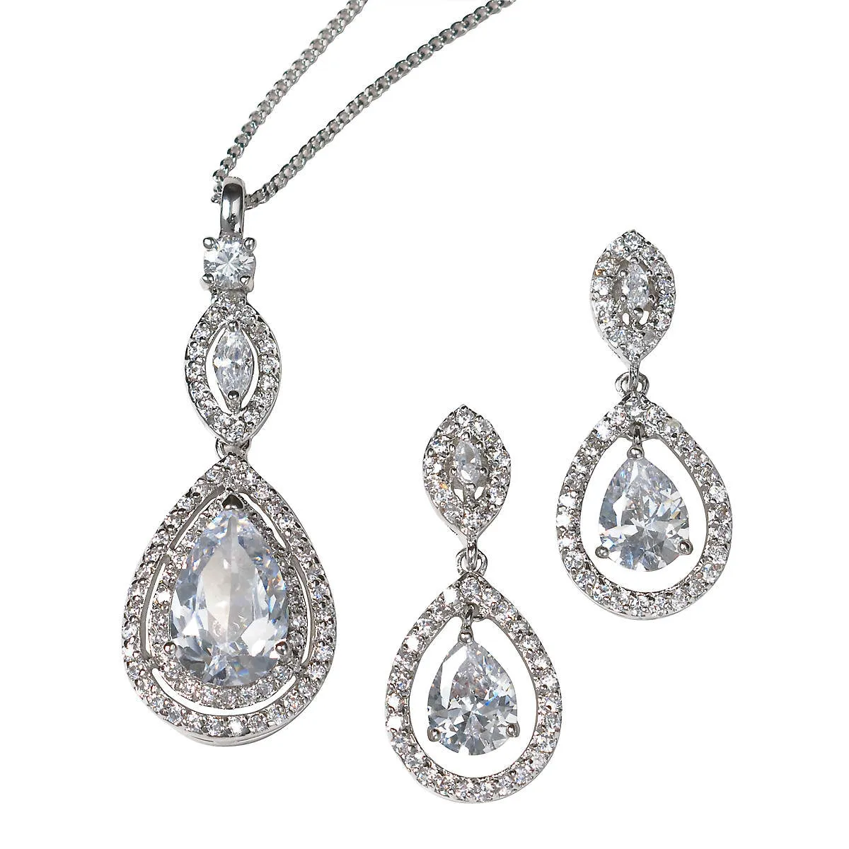 Keira Cubic Zirconia Bridal Earring and Pendant Set