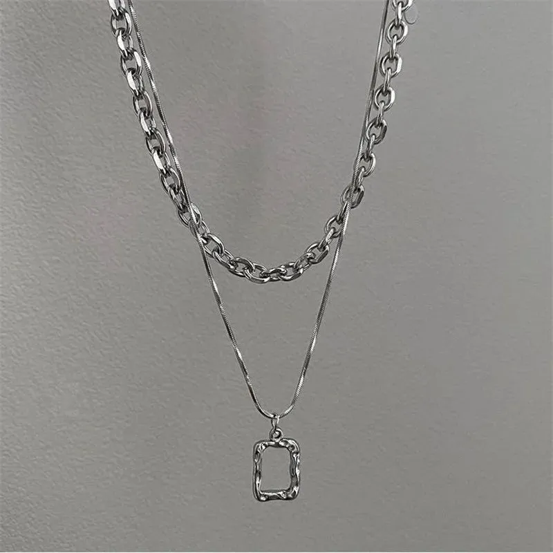 Korean Stainless Steel Choker Layered Necklace Women Punk Trendy Dainty Chain Statement Pendant Hip Hop Jewelry