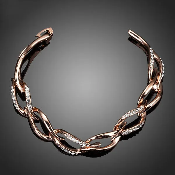 Latest Design Rose Gold Plated Clear Stellux Austrian Crystal 8 Leaves Connected Bracelet