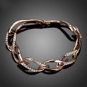 Latest Design Rose Gold Plated Clear Stellux Austrian Crystal 8 Leaves Connected Bracelet
