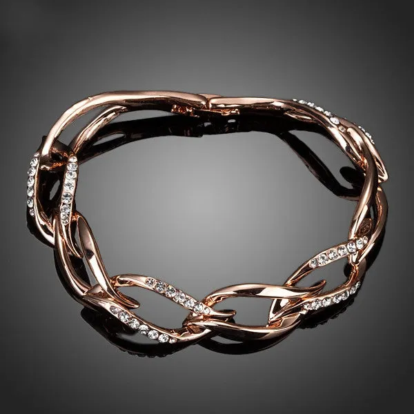 Latest Design Rose Gold Plated Clear Stellux Austrian Crystal 8 Leaves Connected Bracelet