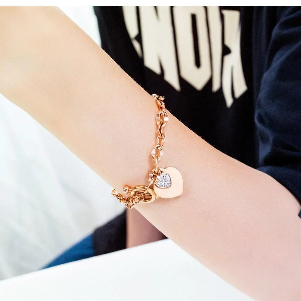 Love Heart Charm Bracelets For Women Gold Silver Color Stainless steel Bracelet&amp;Bangle Jewelry Europe American Style Jewelry