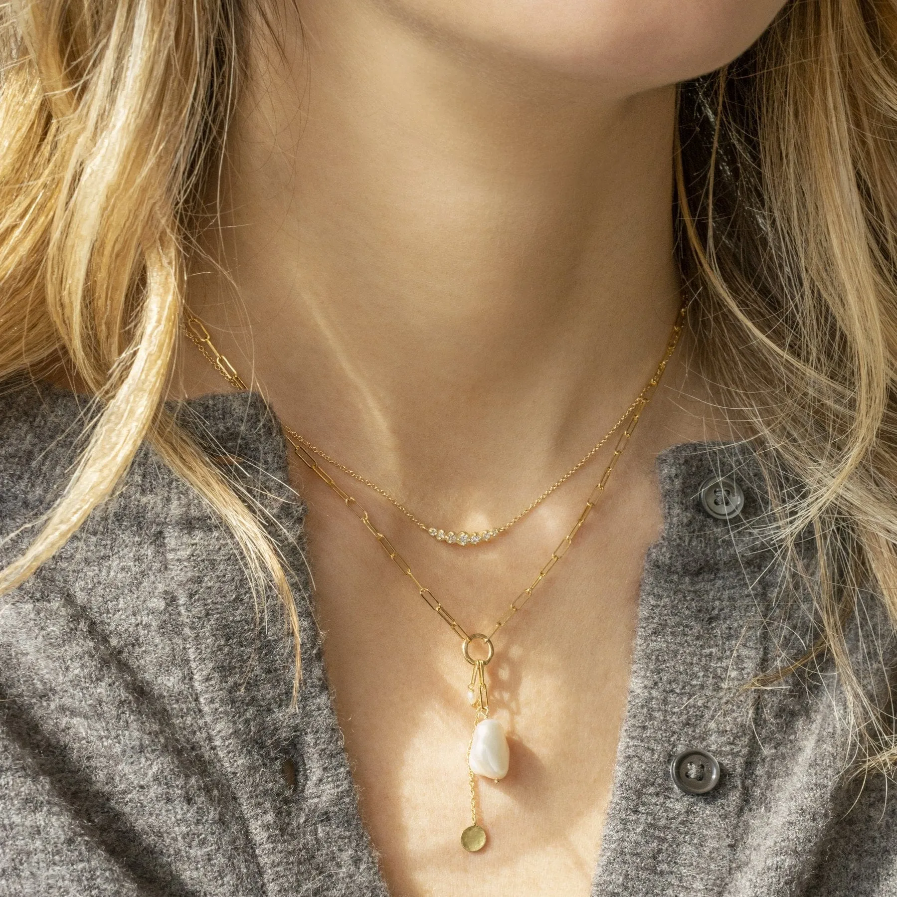 'Luna' Paperclip and Keshi Nugget Necklace