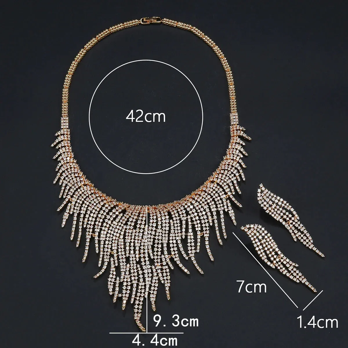 Luxury 2Pcs White ，Gold Necklace Earrings Set Cubic Zircon Women Wedding Party Jewelry Set CN11239