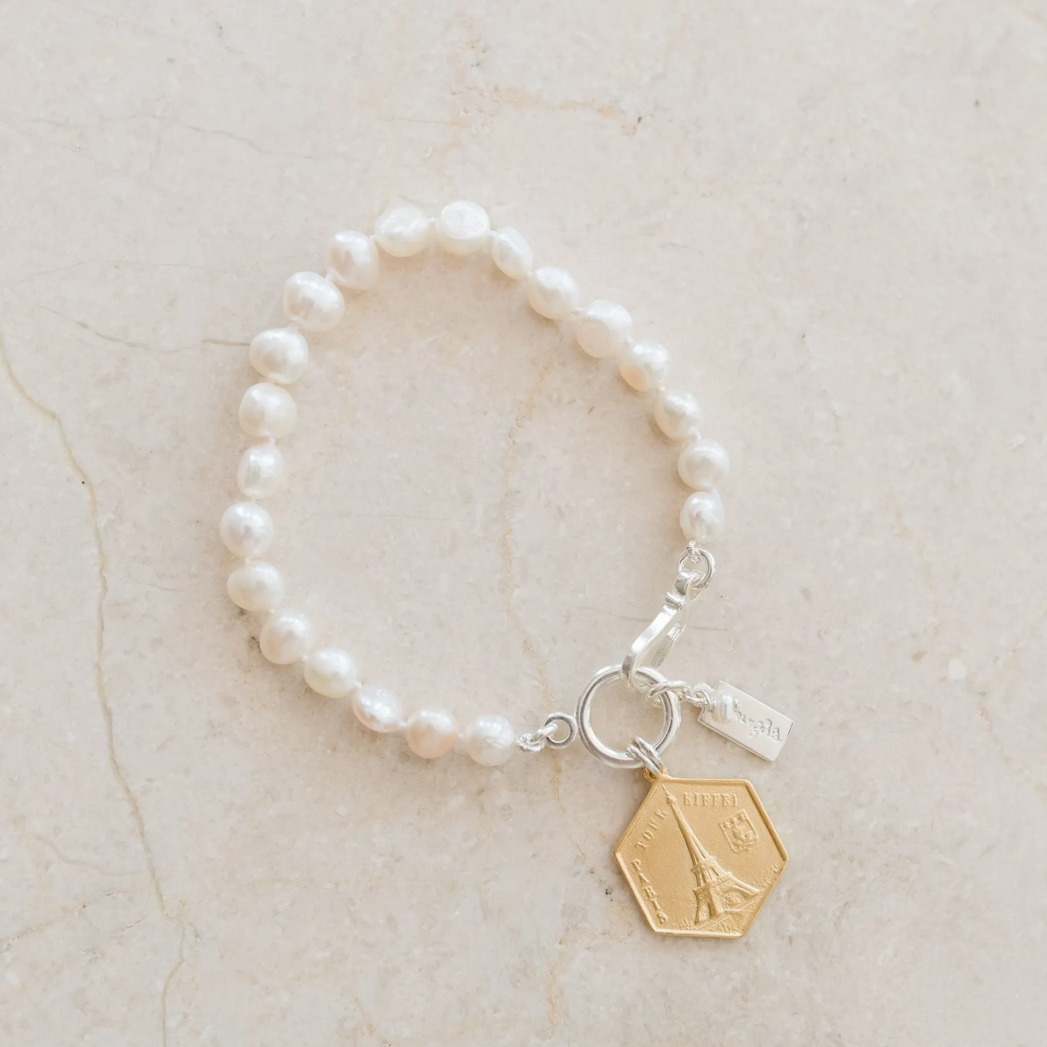 Maeve Pearl Bracelet | Eiffel Tower Charm & Freshwater Pearls | By Pearly Girls