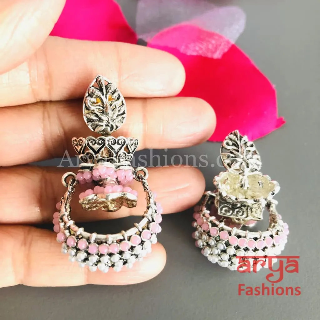 Mahi Silver Basket Style Earrings with colorful beads