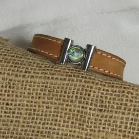 Man's Brown Leather Bracelet with  Inlaid Clasp