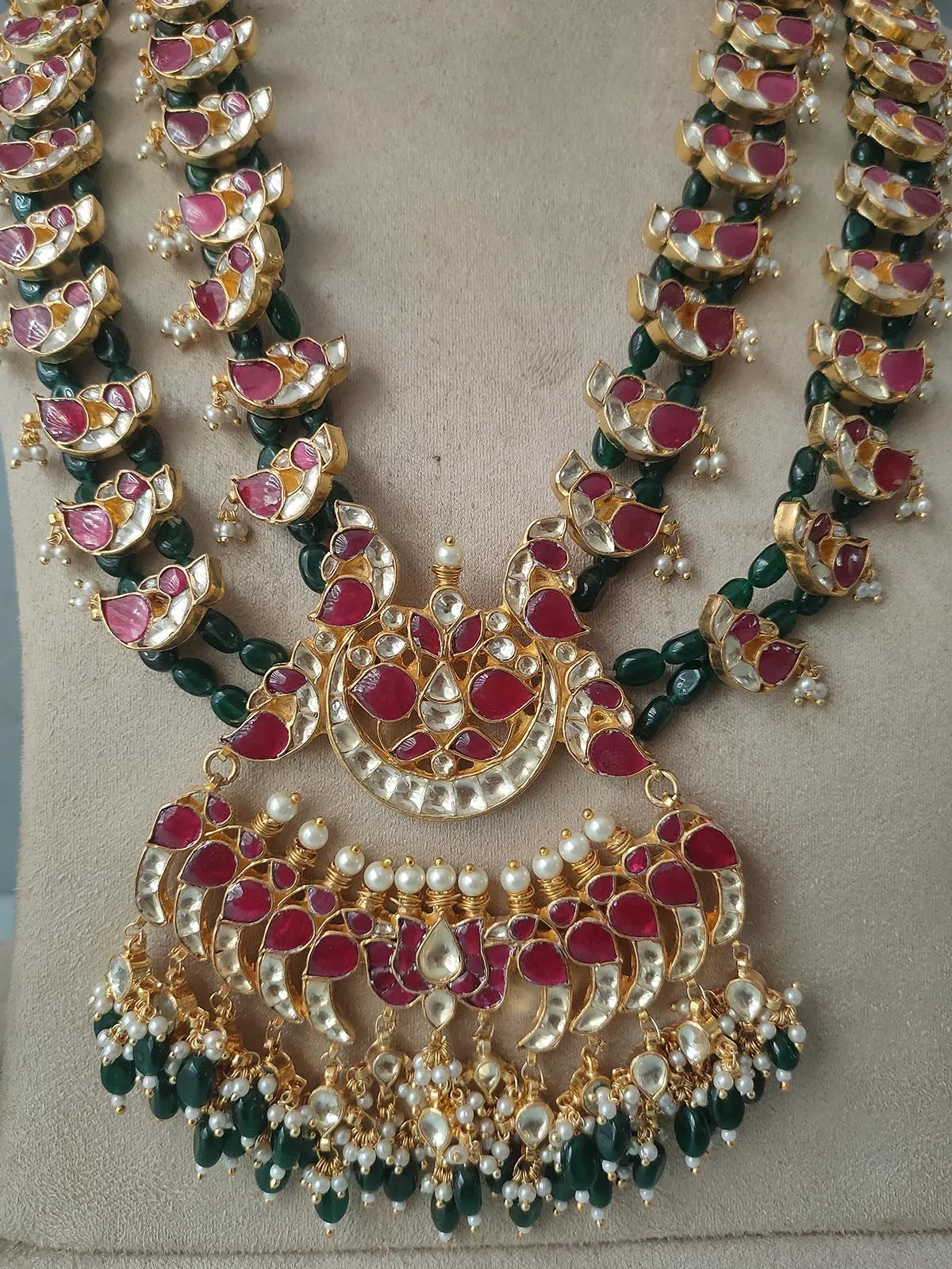 Maroon Color Gold Plated Jadau Kundan Bridal Necklace Set - MS1227YMR